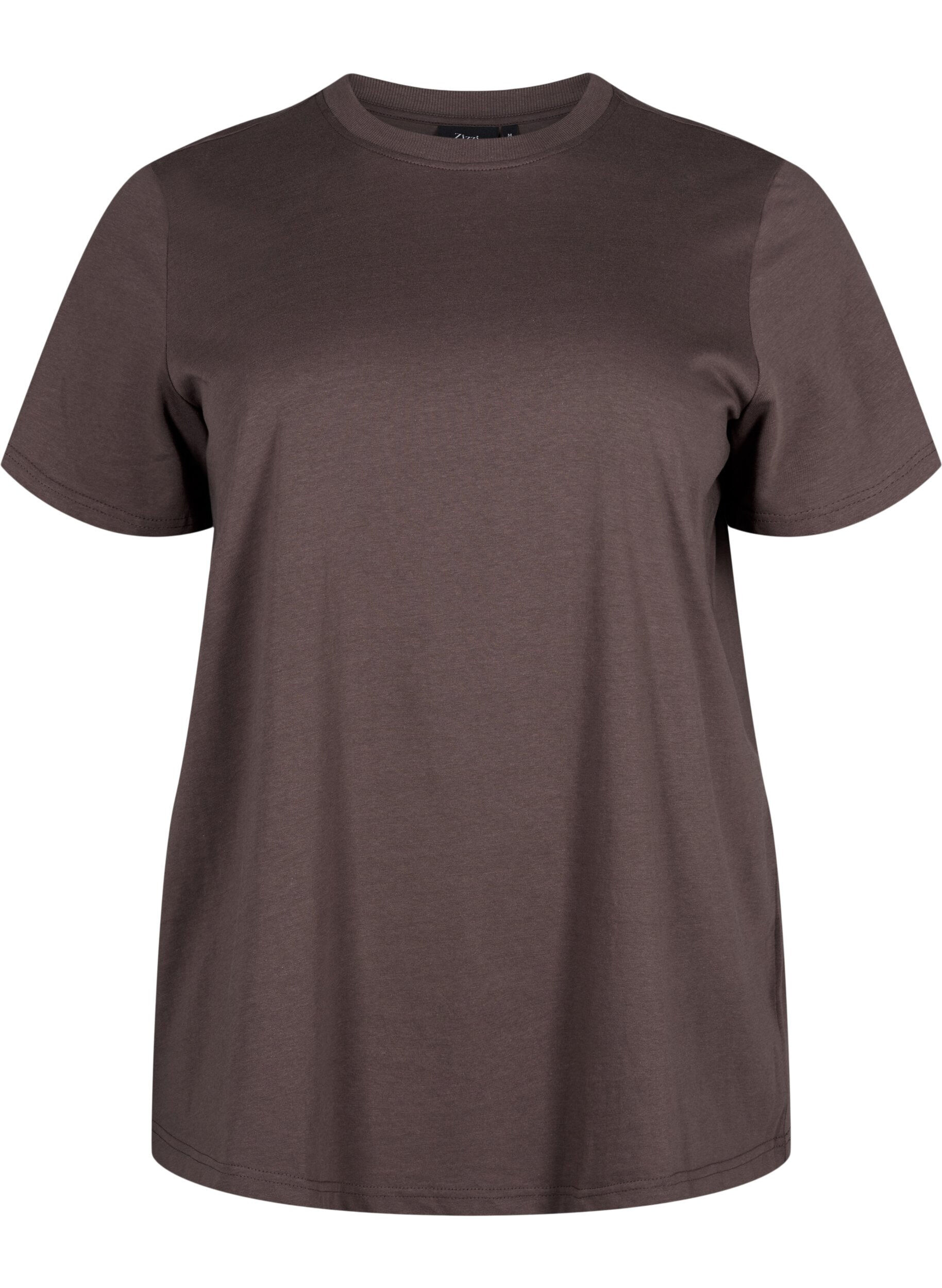 Zizzi Basic katoenen T-shirt met ronde hals, Bruin, Packshot image number 0