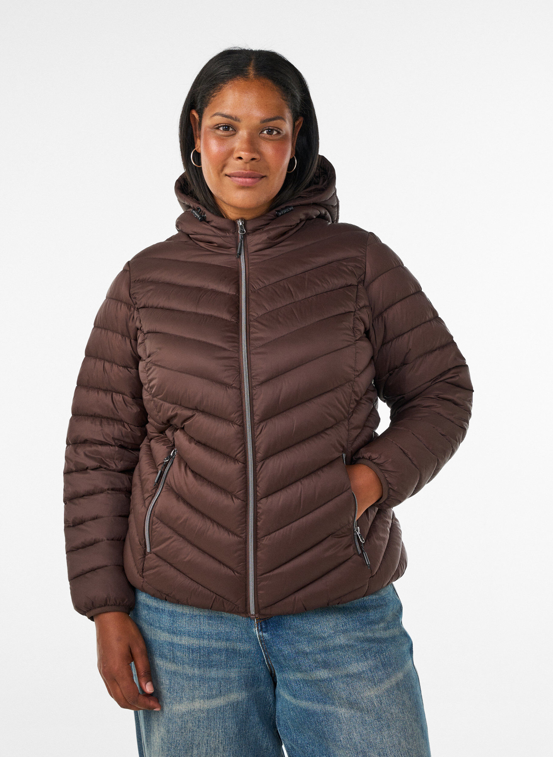 ZizziLichtgewicht jas met capuchon, Bruin, Model image number 0