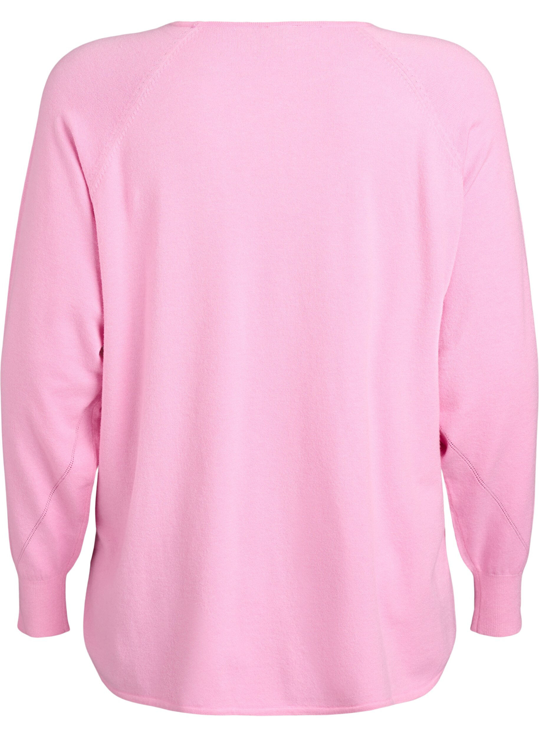 Zizzi Gebreide blouse met ronde hals en gebreid patroon, Roze, Packshot image number 1