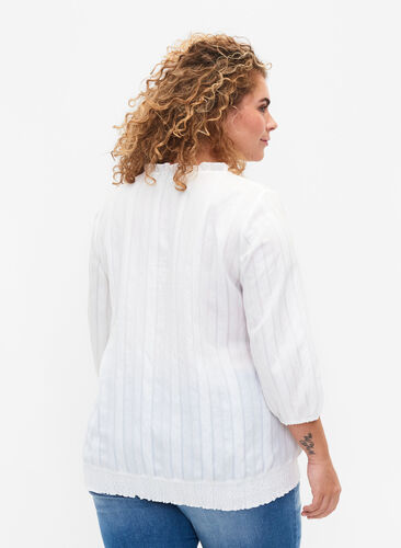 3/4 mouw viscose blouse met smock, Bright White, Model image number 1