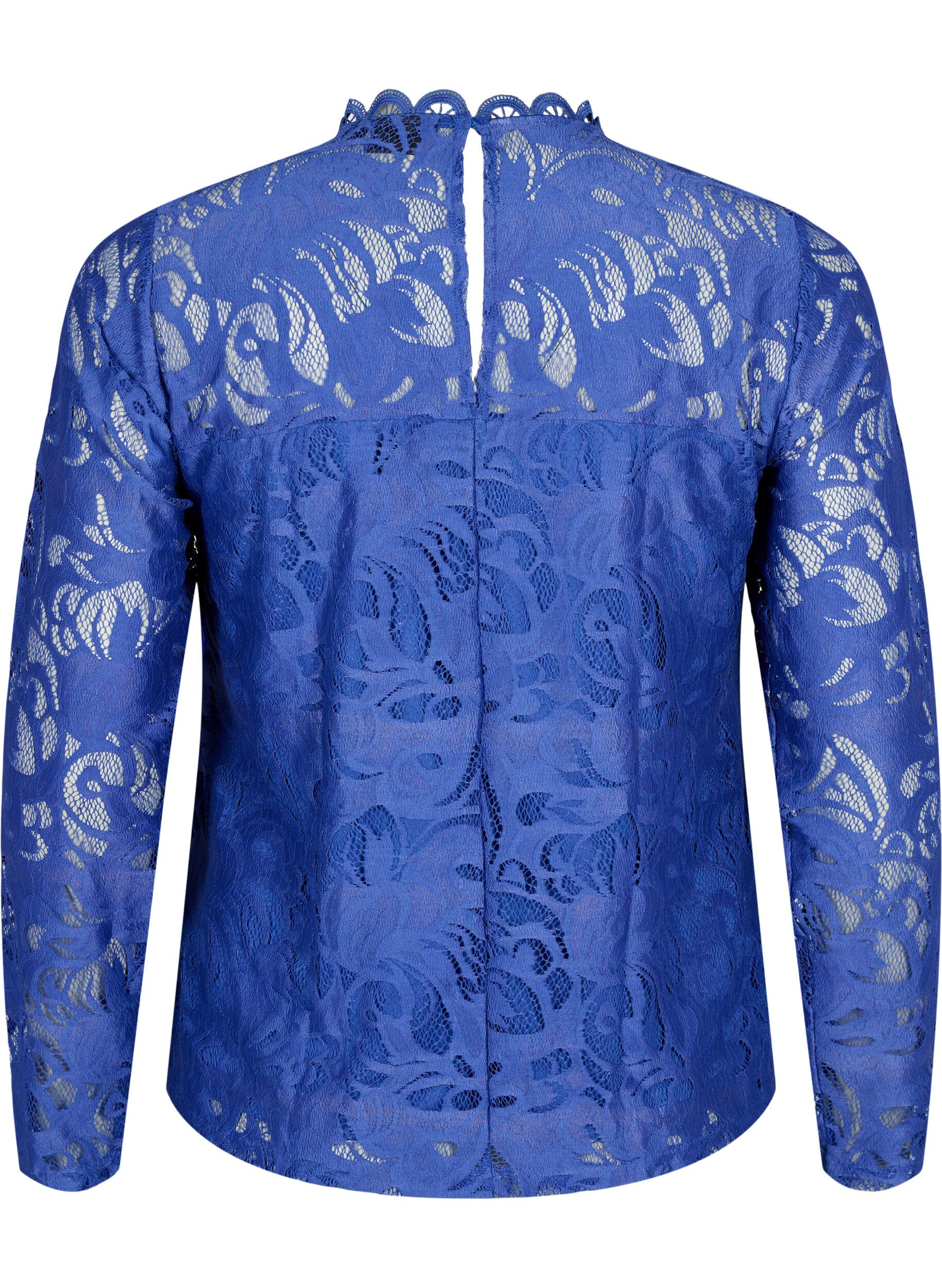 Zizzi Kanten blouse met lange mouwen, Deep Ultramarine, Packshot image number 1
