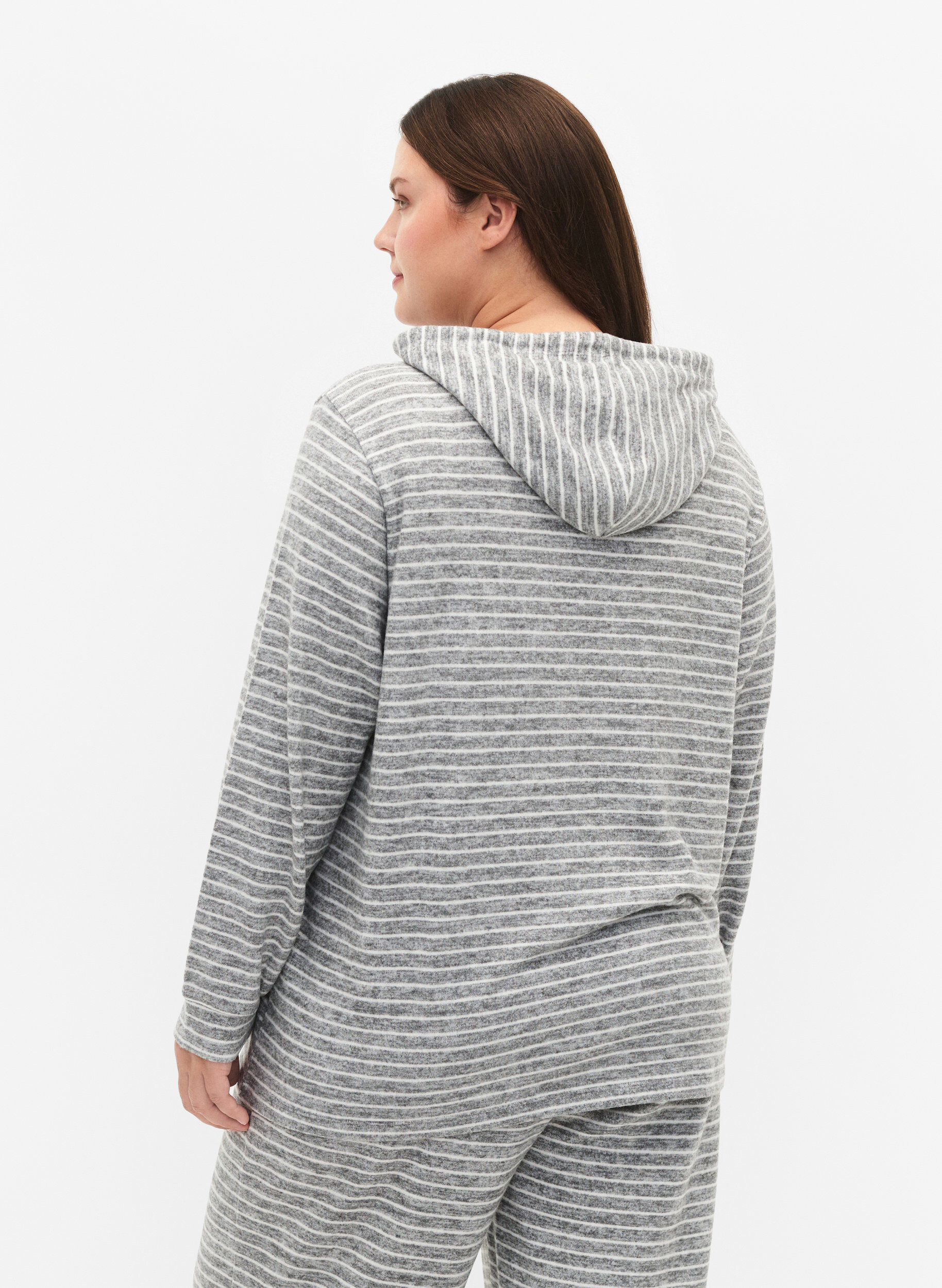 Zizzi Loszittende hoodie met strepen, DGM Stripe, Model image number 1