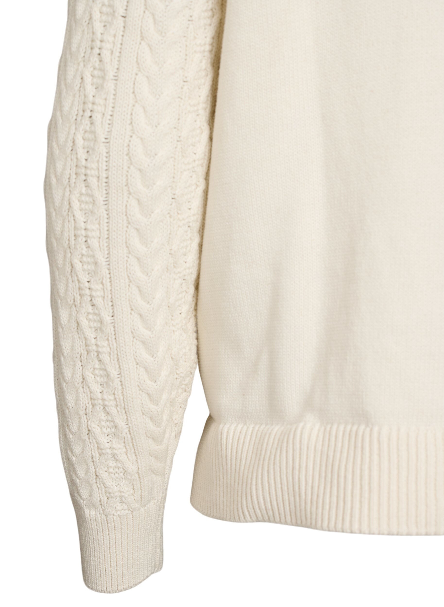 Zizzi Gebreide blouse met kabelpatroon en geborduurde bloemen, Wit, Packshot image number 3