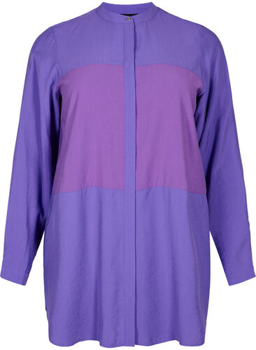 Lange blouse met color-block, Purple Block, Packshot image number 0
