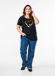 Katoenen T-shirt met motief, Black w. Gold Love, Model image number 2