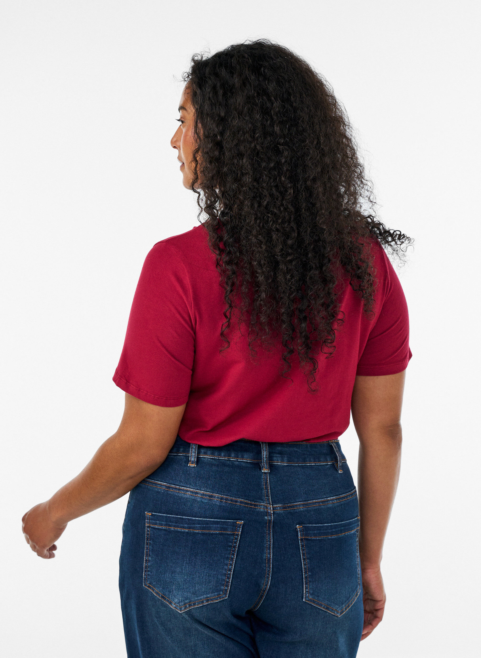 ZizziBasic t-shirt in effen kleur met katoen, Rood, Model image number 2