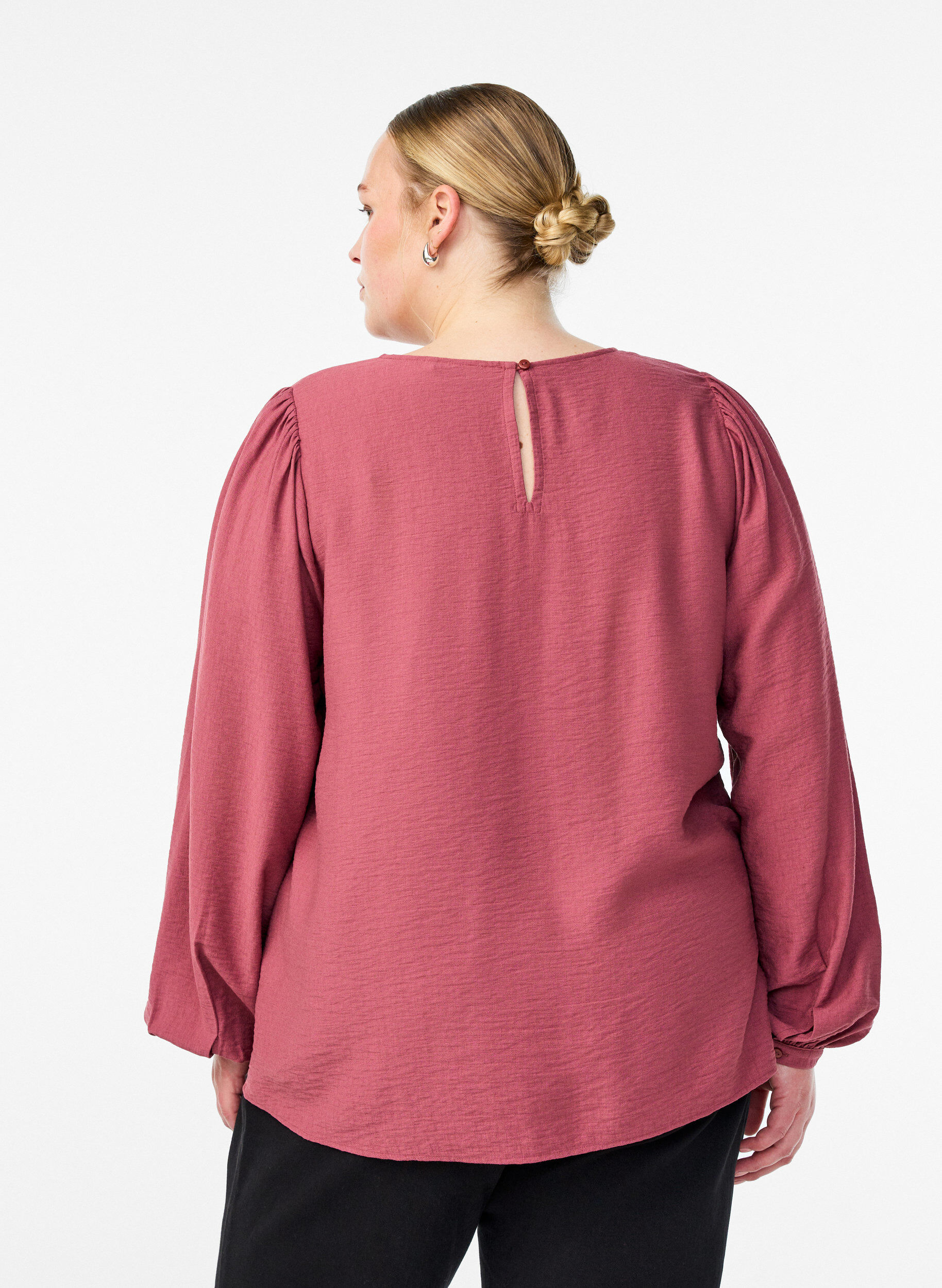 Zizzi Viscose blouse met lange mouwen, Roze, Model image number 2