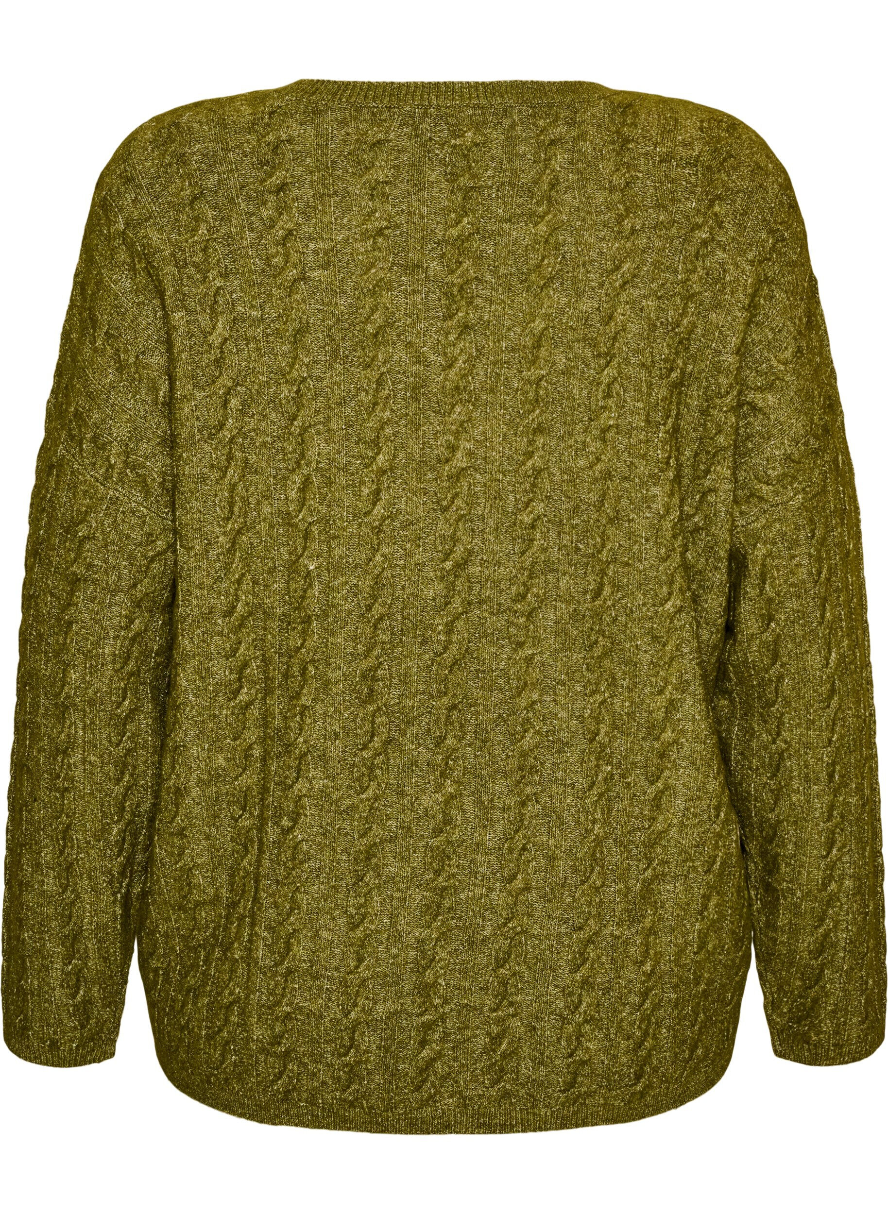 ZizziGebreide blouse met kabelpatroon en V-hals, Groen, Packshot image number 1