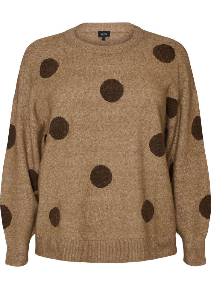 Gebreide blouse met een stippenpatroon, Bruin, Packshot image number 0