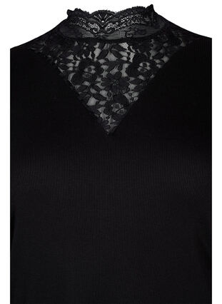 Hoge hals blouse met kant, Black, Packshot image number 2