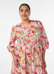 Bloemen midi-jurk met broderie anglaise en een strikriem, Roze, Model image number 2