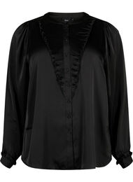 Satijnen overhemd blouse met ruches, Black