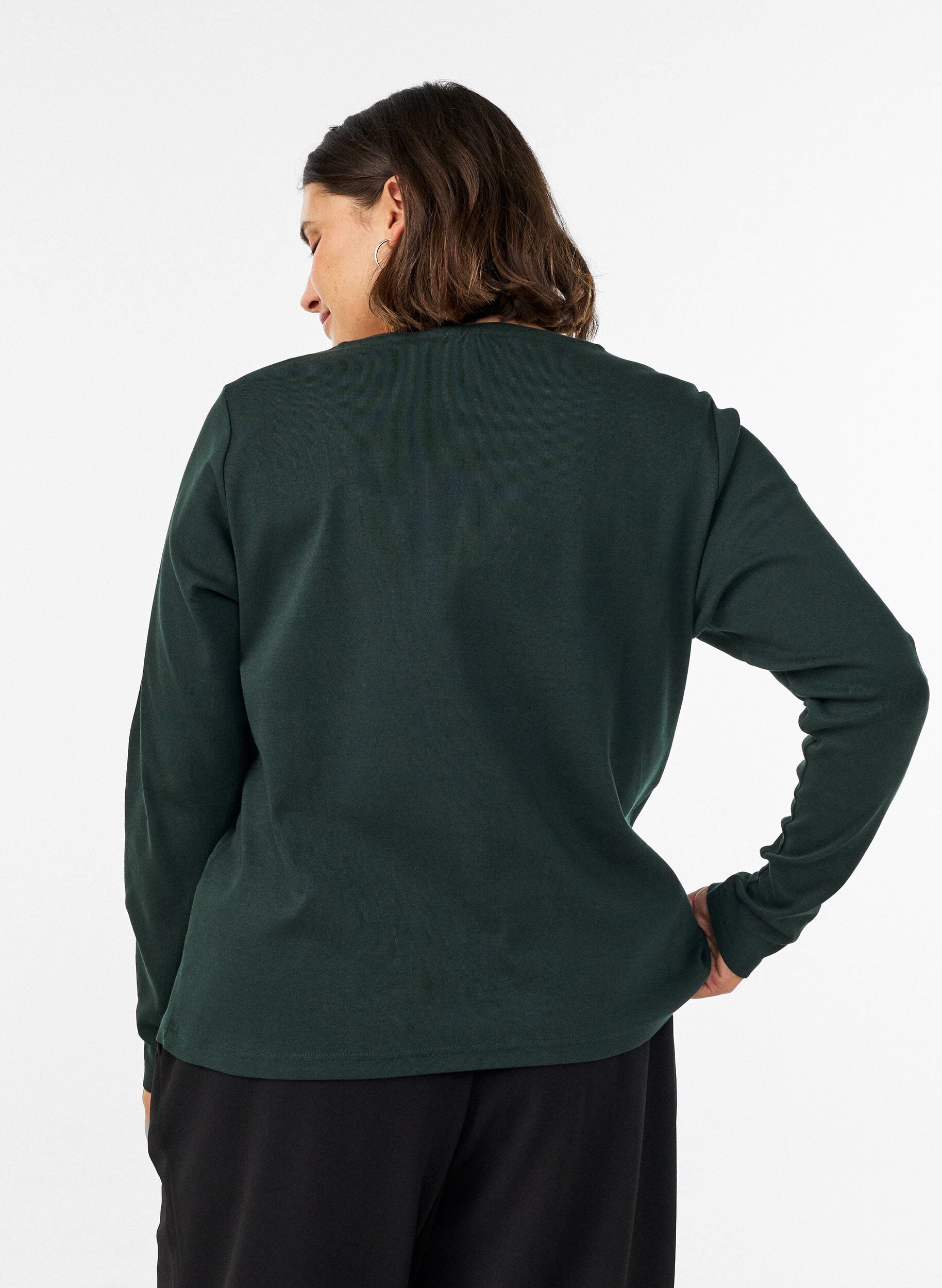 ZizziBasic T-shirt met lange mouwen en ronde hals, Groen, Model image number 2
