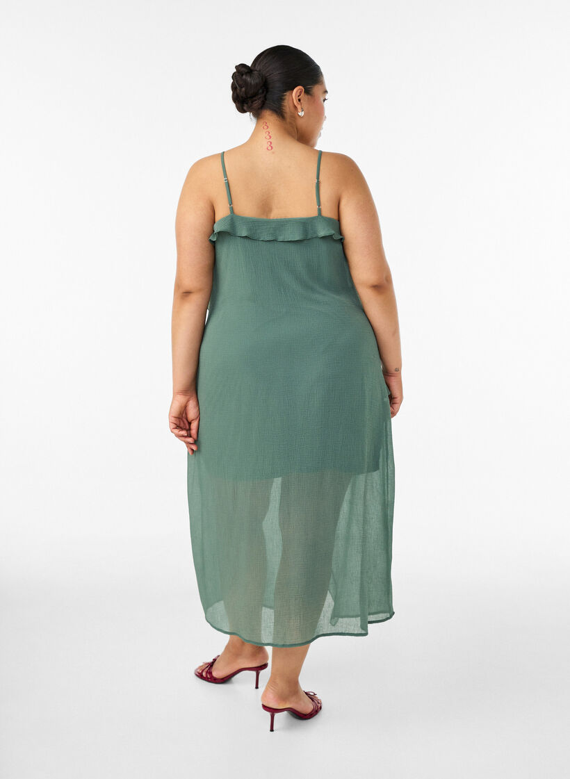 Chiffon jurk met asymmetrische ruches, Groen, Model image number 1