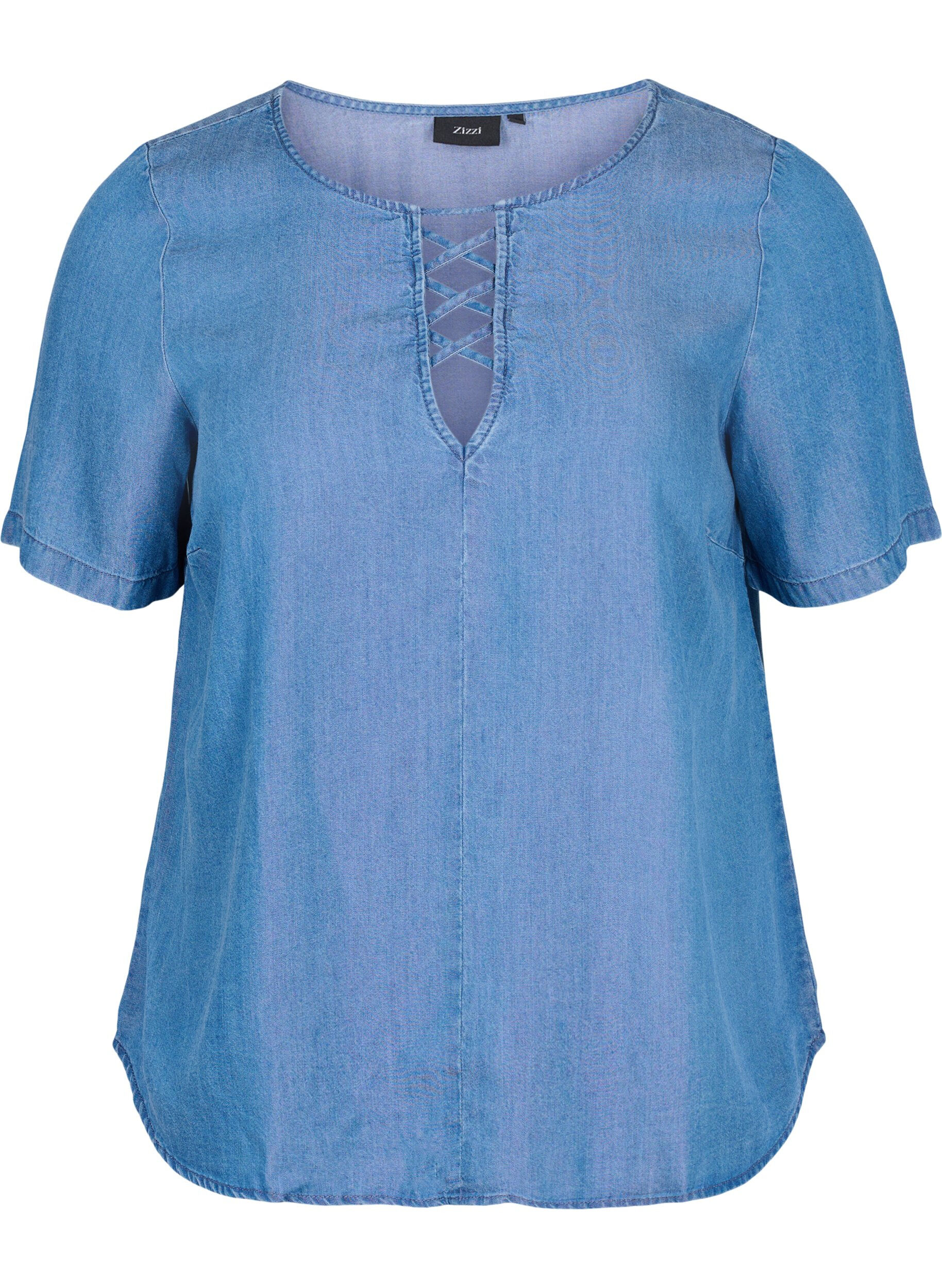 Zizzi Blouse met korte mouwen van lyocell (TENCEL&trade;), Blue denim, Packshot image number 0