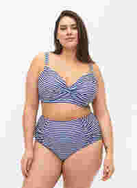 Gebloemd bikinibroekje met high waist, Blue Striped, Model