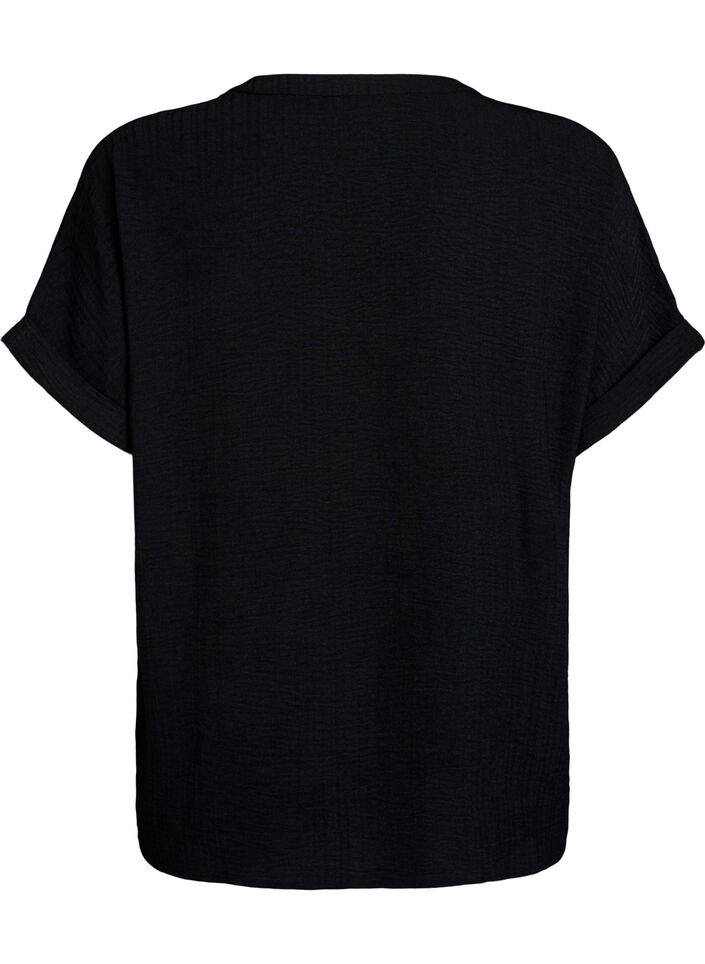 Luchtige blouse met korte mouwen, Zwart, Packshot image number 1