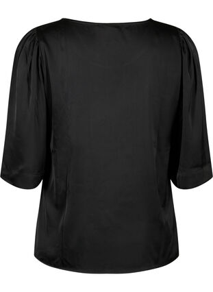 Satijnen blouse met halflange mouwen, Black, Packshot image number 1