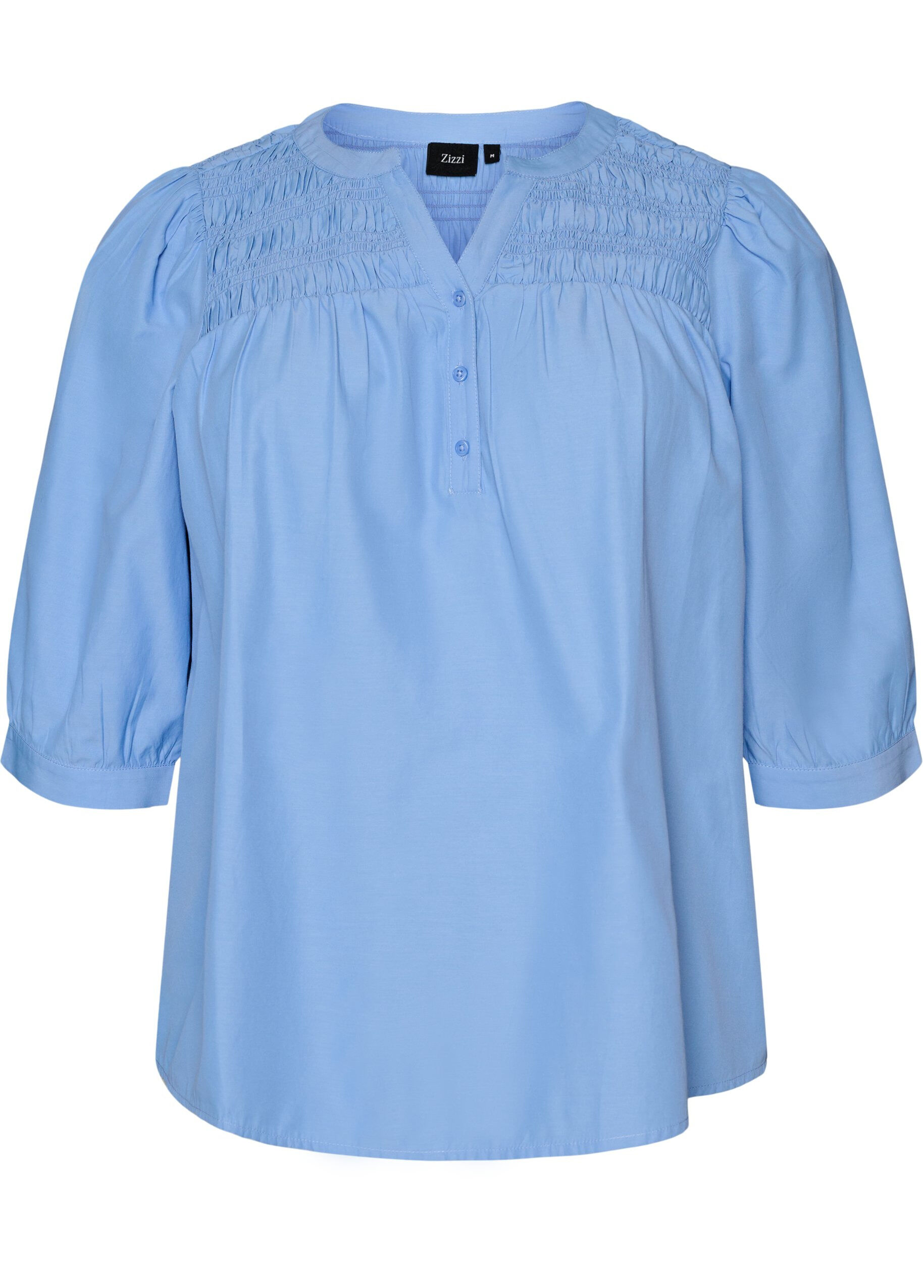 ZizziBlouse met smock en 3/4 mouwen, Blauw, Packshot image number 0