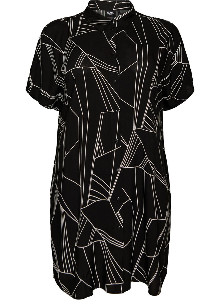 Losvallend lang shirt van viscose, Zwart, Packshot image number 0