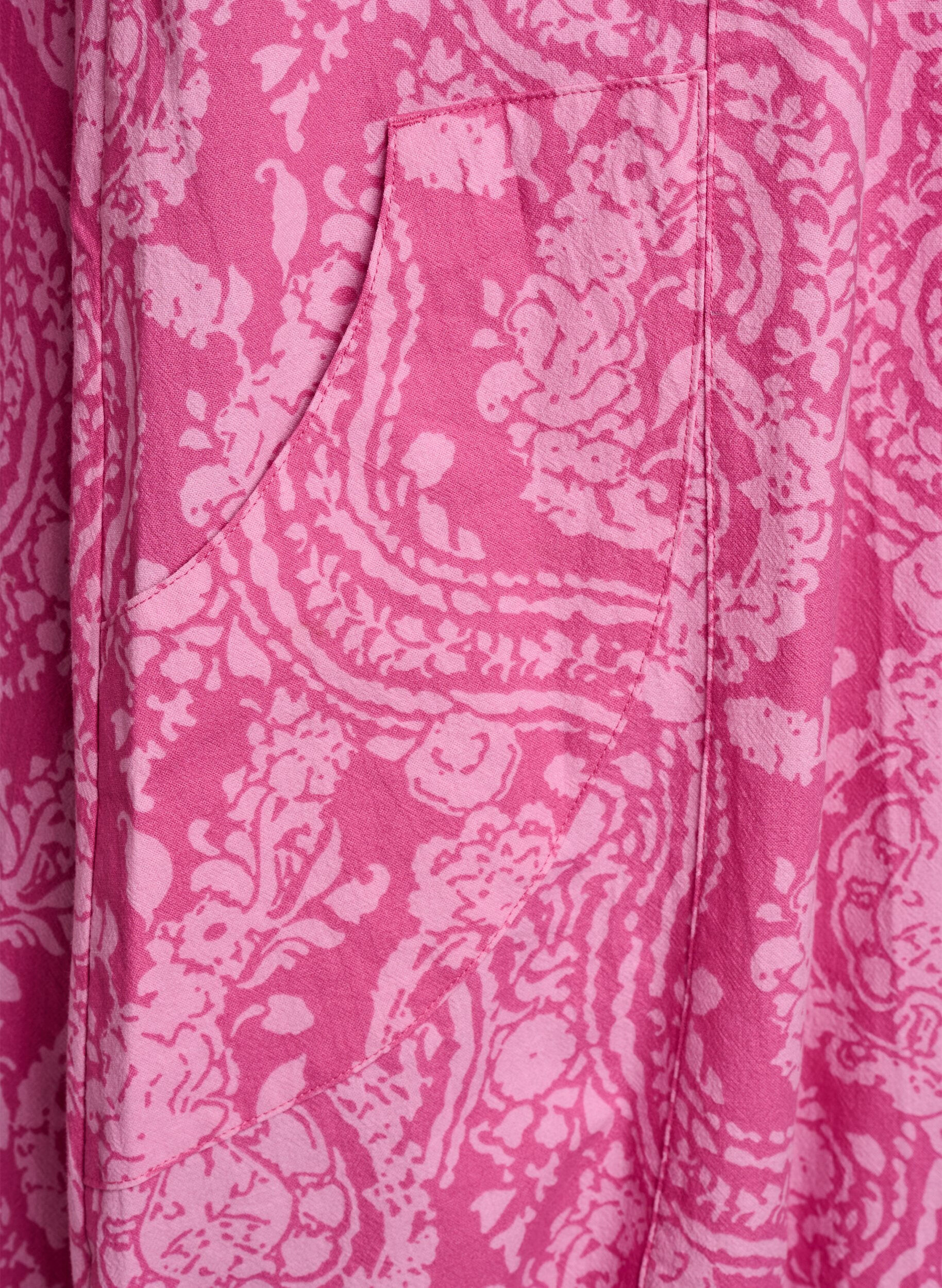 ZizziKatoenen jurk met korte mouwen en print, Roze, Packshot image number 3