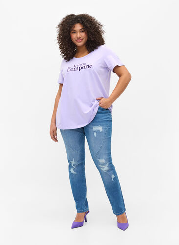 Katoenen t-shirt met korte mouwen en print,  Lavender LAMOUR, Model image number 2