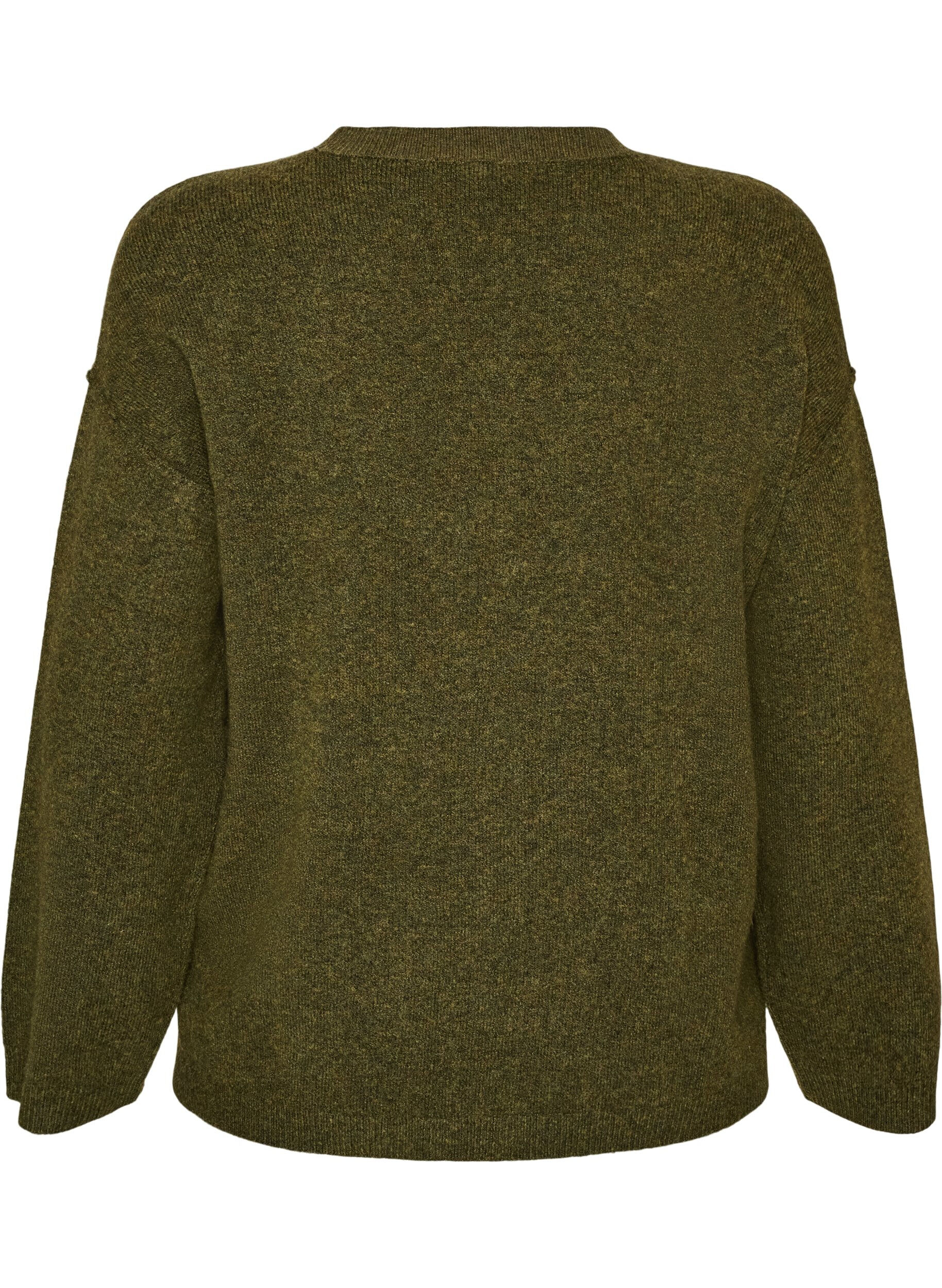 ZizziLosvallende gebreide trui met opvallende naden, Groen, Packshot image number 1
