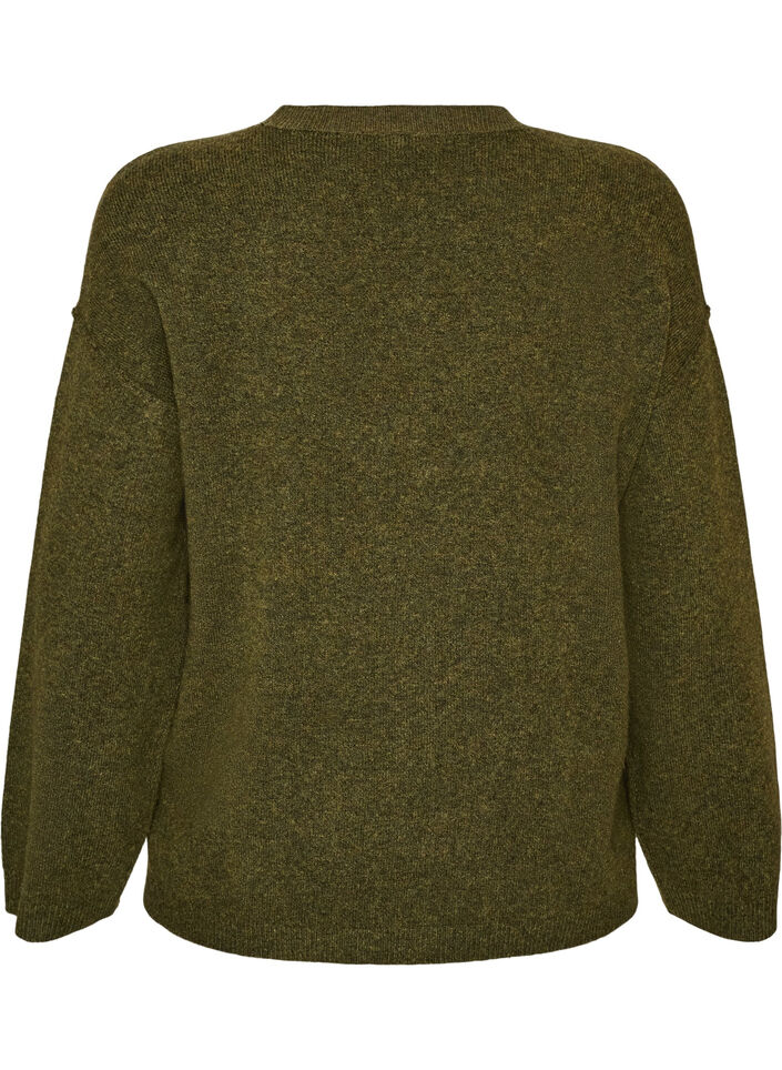 Losvallende gebreide trui met opvallende naden, Groen, Packshot image number 1