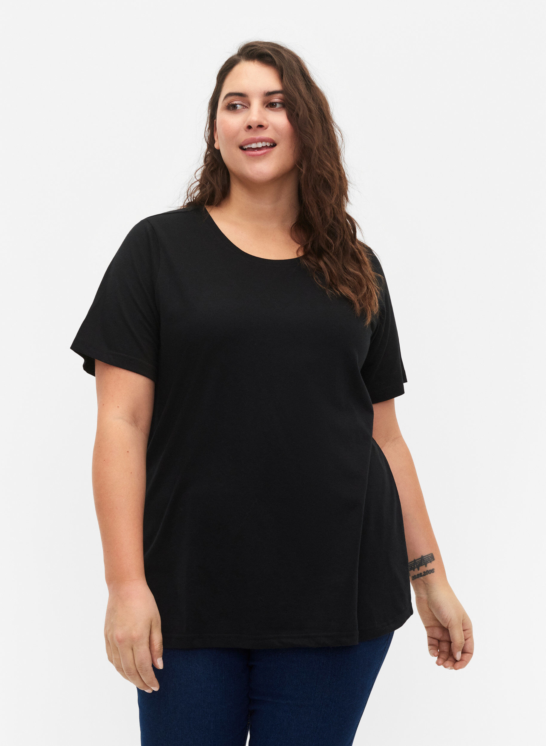 Zizzi FLASH - 2-pack T-shirts met ronde hals, Black/Black, Model image number 0