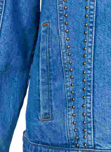 Spijkerjack met lange mouwen en klinknagels, Blue denim, Packshot image number 3