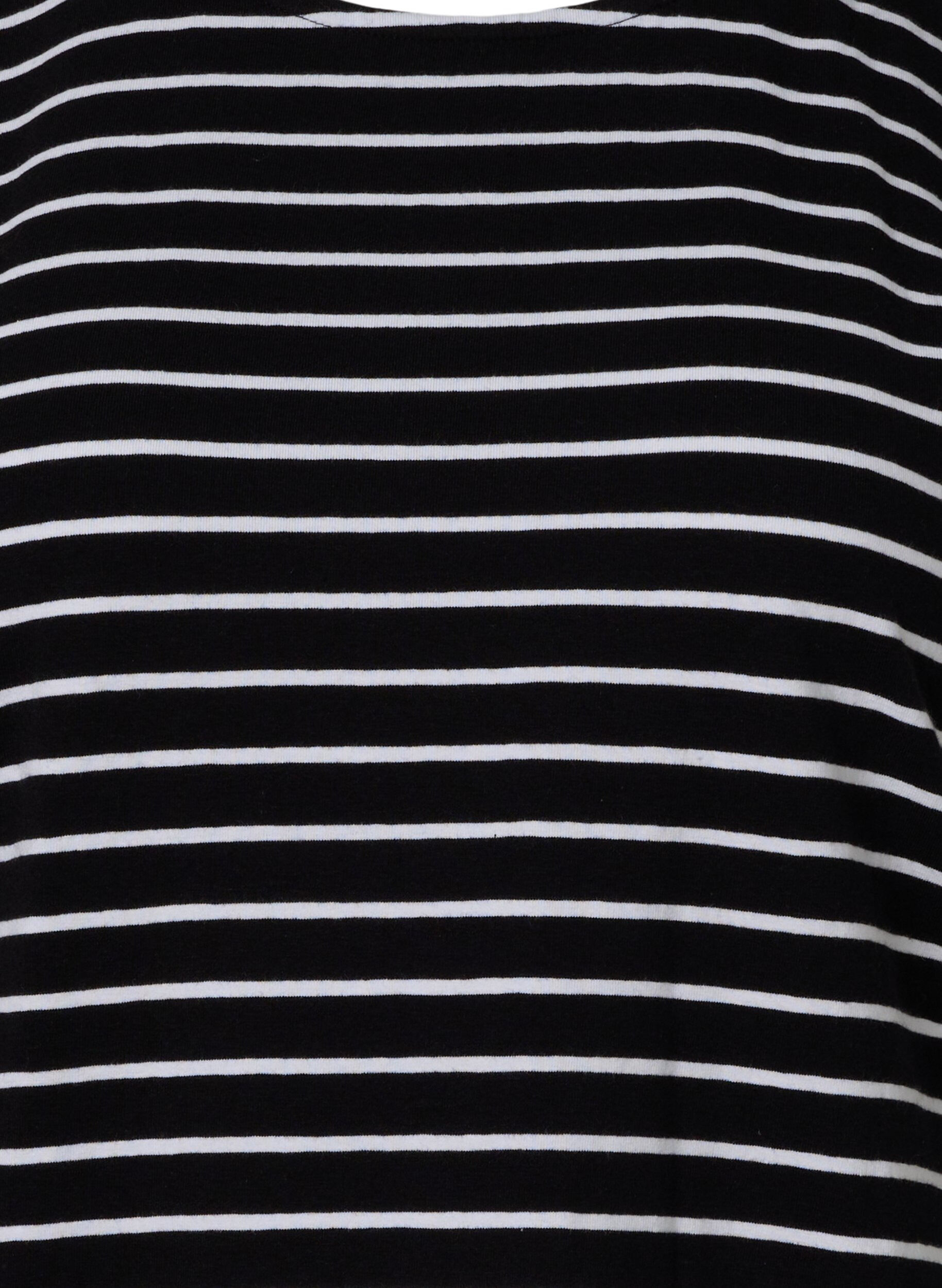 Zizzi 	 Katoenen t-shirt met strepen, Black W. Stripe, Packshot image number 2