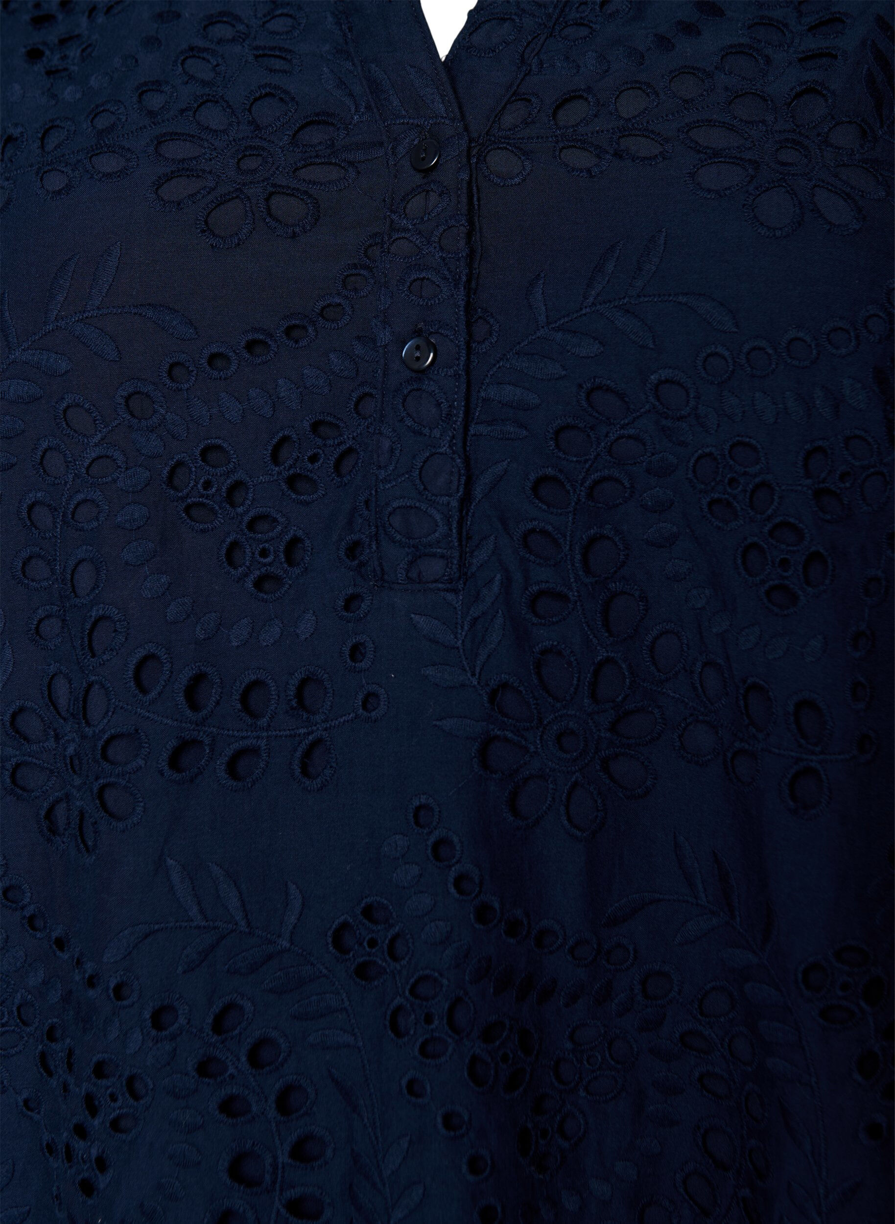 Zizzi Broderie anglaise jurk met ruches mouwen, Blauw, Packshot image number 2