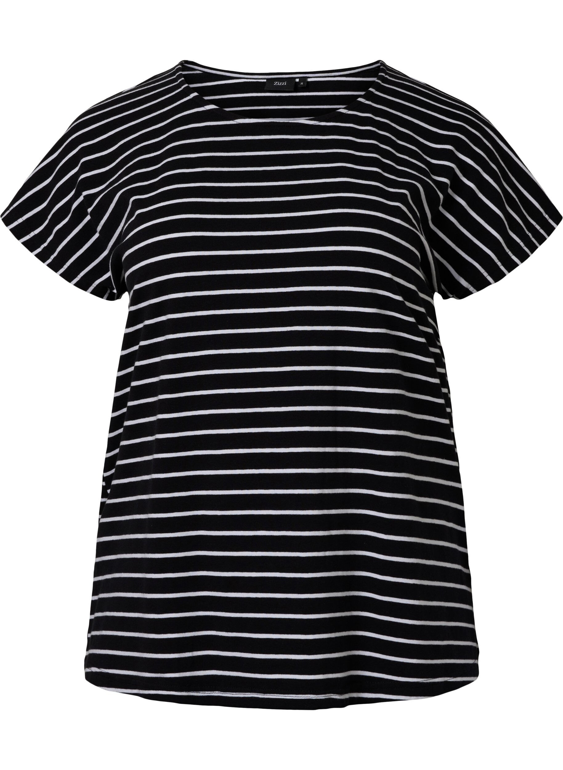 Zizzi 	 Katoenen t-shirt met strepen, Black W. Stripe, Packshot image number 0