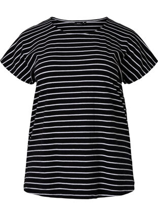 	 Katoenen t-shirt met strepen, Black W. Stripe, Packshot image number 0