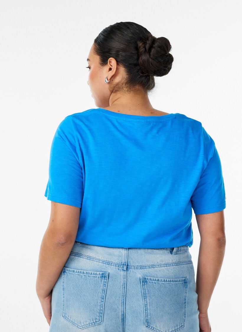 Basic t-shirt met korte mouwen en v-hals, Blauw, Model image number 2