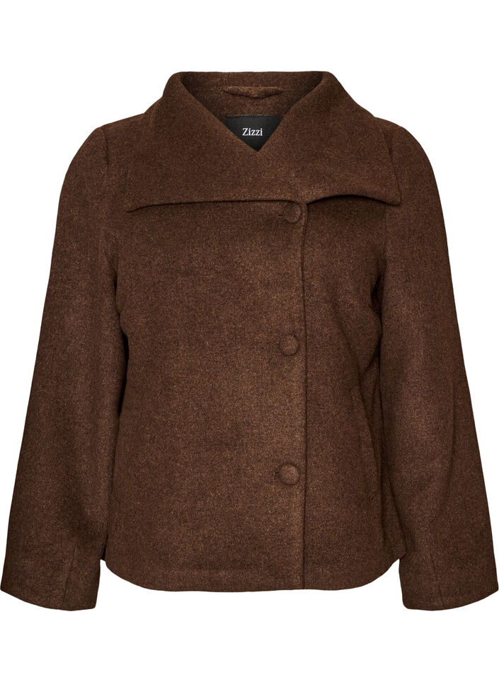 Korte jas met asymmetrische knoopsluiting, Bruin, Packshot image number 0