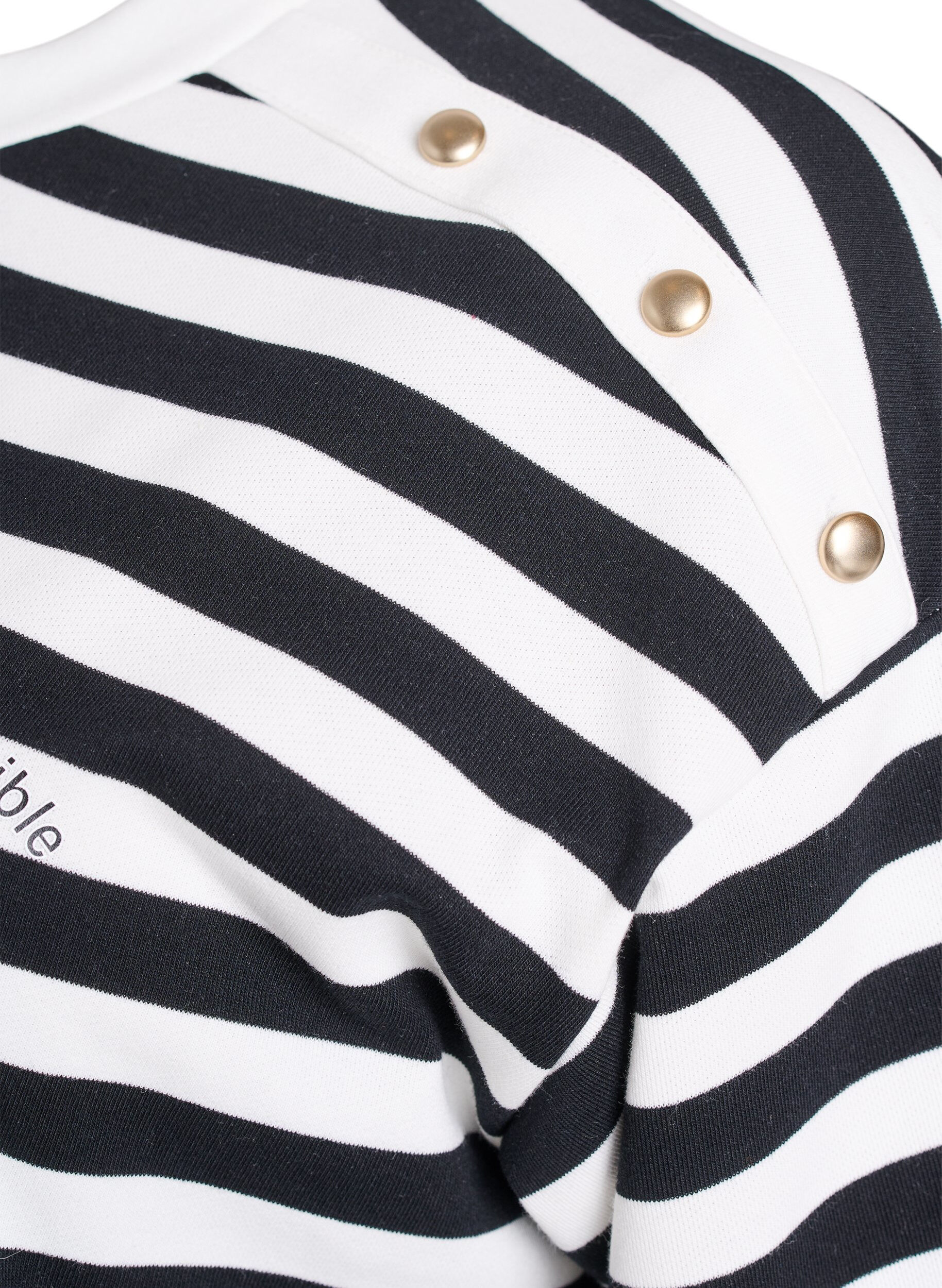 Zizzi Gestreepte blouse met 3/4 mouwen en knoopdetail, Zwart, Packshot image number 3