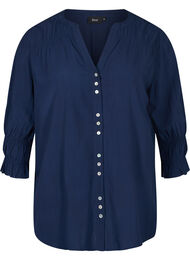 Viscose blouse met knoopsluiting en 3/4-mouwen, Navy Blazer