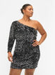 Korte one-shoulder jurk met pailletten, Black/Silver Sequins, Model image number 0