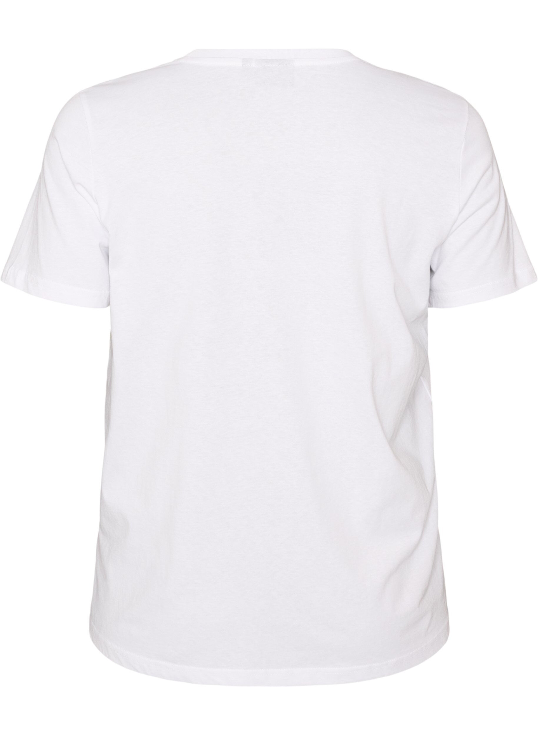 ZizziKatoenen T-shirt met tekstbadge, Wit, Packshot image number 1