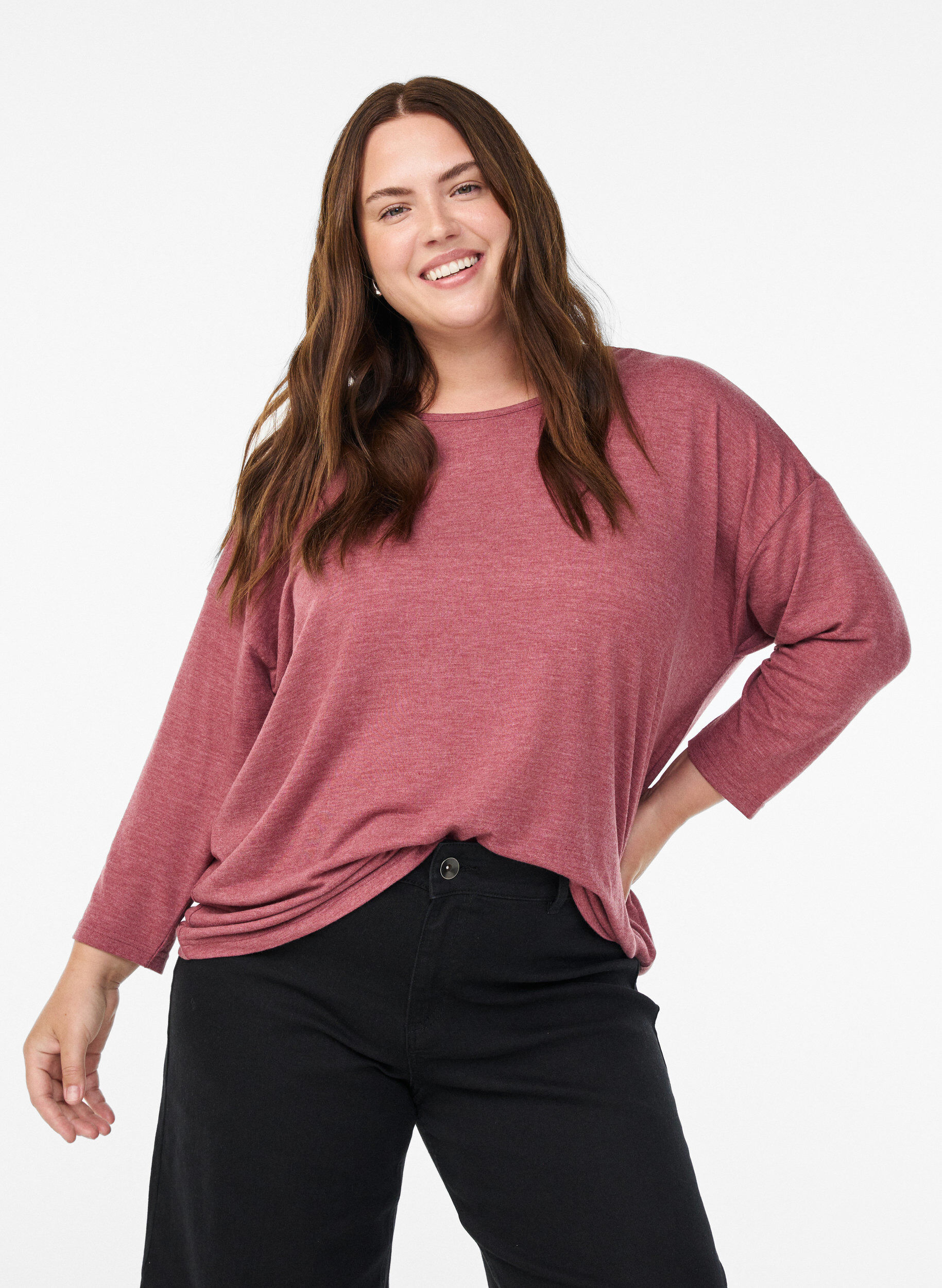 ZizziJersey blouse met 3/4 mouwen, Rood, Model image number 0