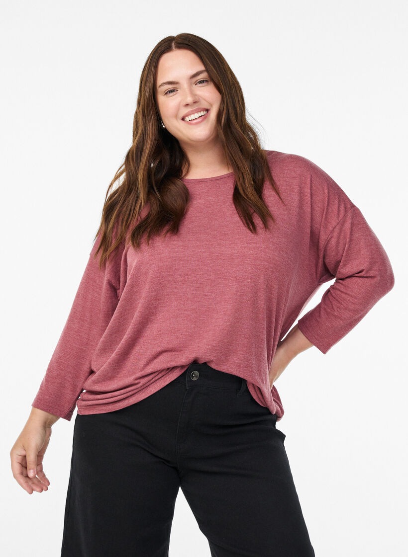 Jersey blouse met 3/4 mouwen, Rood, Model image number 0