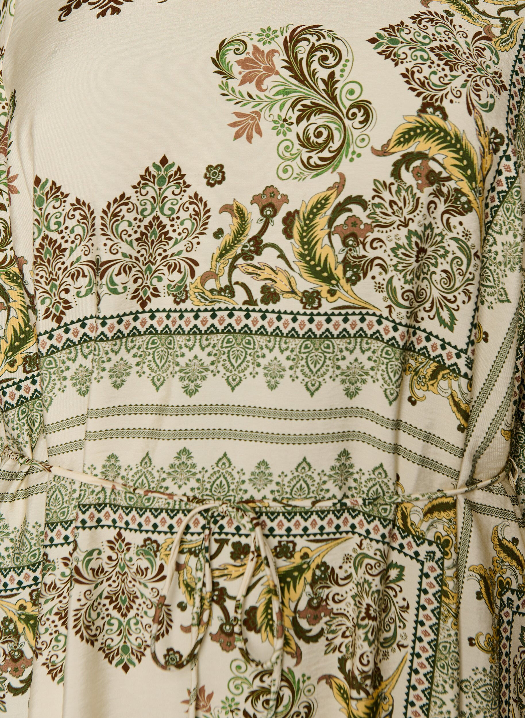 Zizzi Gedessineerde midi jurk in viscose met strikceintuur, Groen, Packshot image number 2