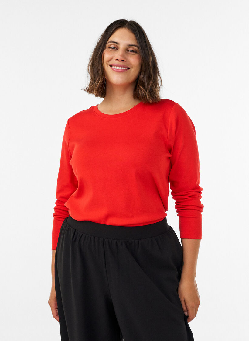 Basic T-shirt met lange mouwen en ronde hals, Rood, Model image number 0