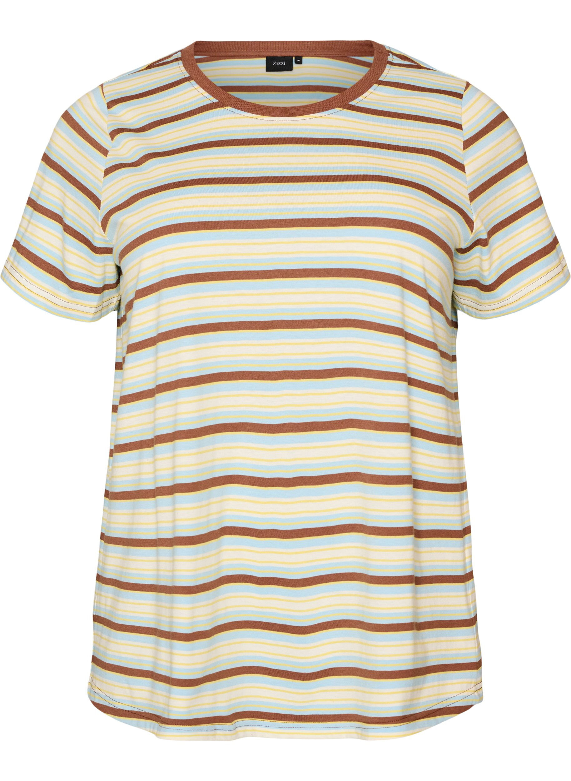 ZizziGestreept T-shirt van biologisch katoen, Bruin, Packshot image number 0