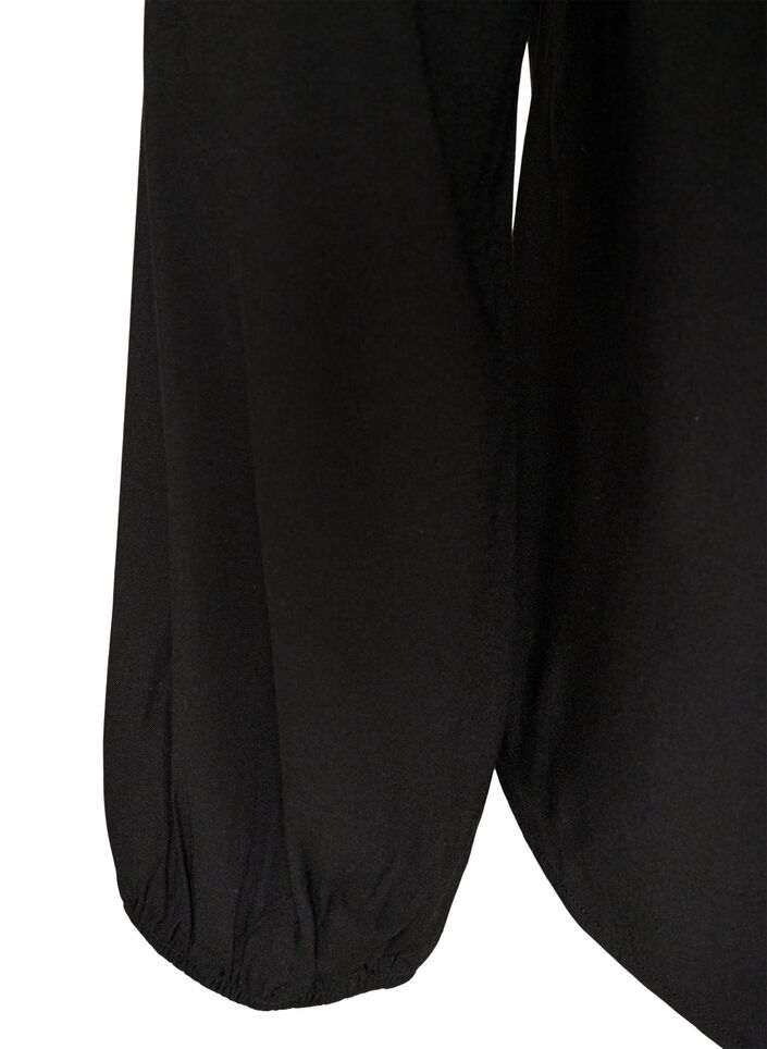 Viscose blouse met V-hals en lange mouwen, Zwart, Packshot image number 3