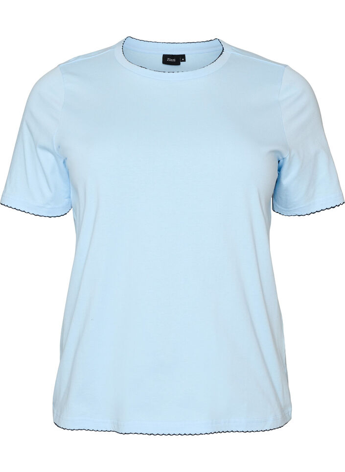 Katoenen T-shirt met golvende contrasterende randen, Blauw, Packshot image number 0