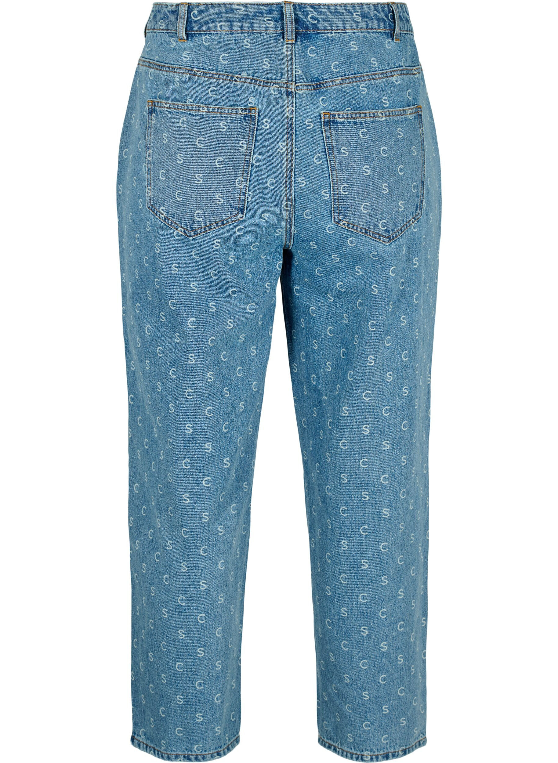 Zizzi Cropped jeans met print en hoge taille, Blue denim, Packshot image number 1