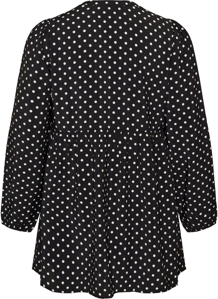 Tuniek met stippen, empirelijn en A-lijnvorm, Zwart, Packshot image number 1
