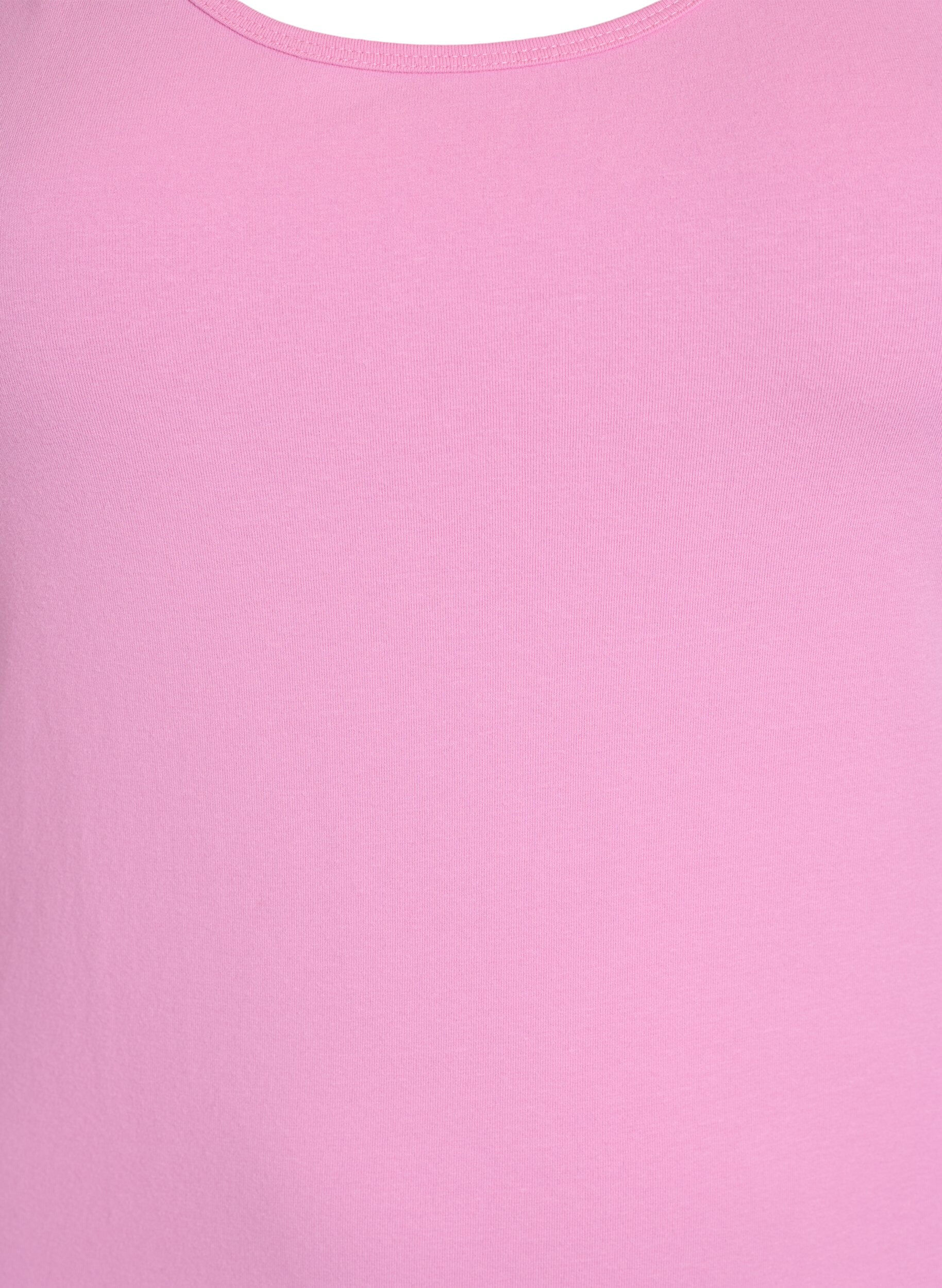 ZizziSolide kleur basis top in katoen, Roze, Packshot image number 2